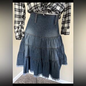 Bubblegum Sz 3/4 Women Y2K 90’s Retro Style Denim Skirt Ruffle Tiered Flat Front